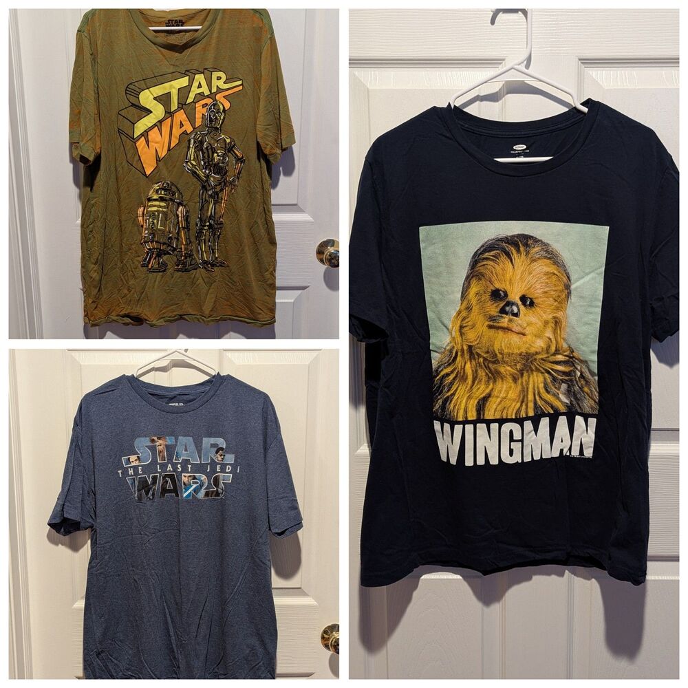 Star Wars Men's Size XL T-shirt Bundle Chewbacca R2D2 C3PO Last Jedi Disney